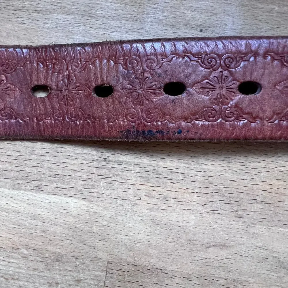 Fossil Genuine Leather Tooled Brown Belt Floral Western Boho Size S